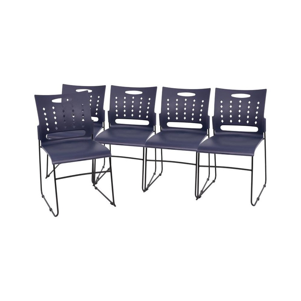 Flash Furniture HERCULES Series 5 PK Navy Plastic Stack Chair 5-RUT-2-NVY-BK-GG