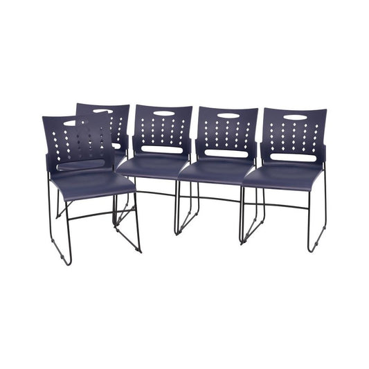 Flash Furniture HERCULES Series 5 PK Navy Plastic Stack Chair 5-RUT-2-NVY-BK-GG