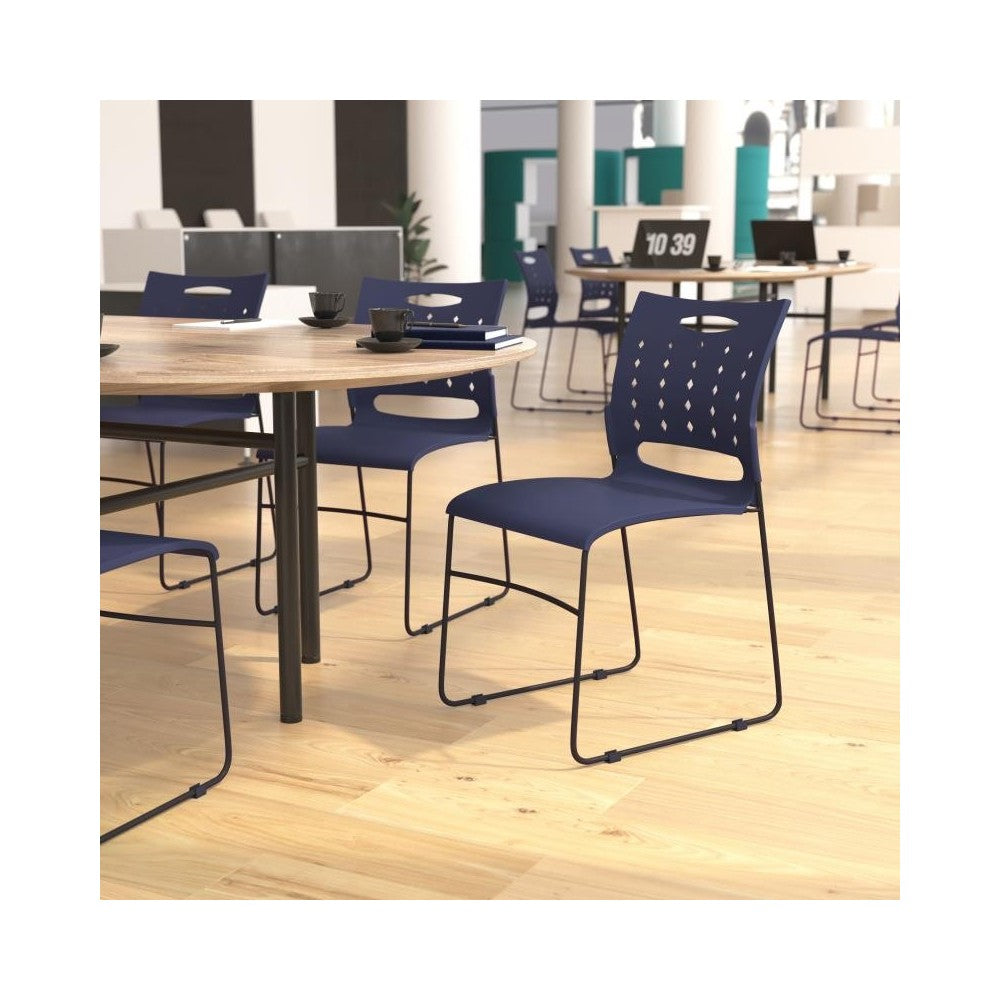 Flash Furniture HERCULES Series 5 PK Navy Plastic Stack Chair 5-RUT-2-NVY-BK-GG