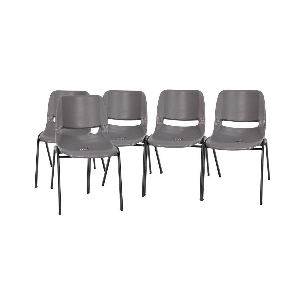 Flash Furniture HERCULES Series 5PK Gray/Black Stack Chair 5-RUT-16-PDR-GY-GG