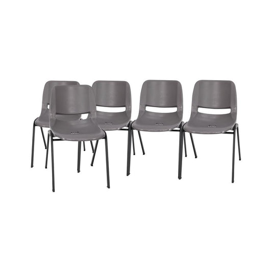 Flash Furniture HERCULES Series 5PK Gray/Black Stack Chair 5-RUT-16-PDR-GY-GG