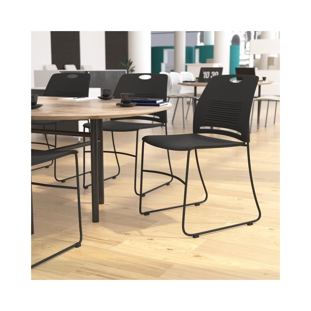 Flash Furniture HERCULES Series Black Sled Base Stack Chair RUT-NC499A-BK-GG