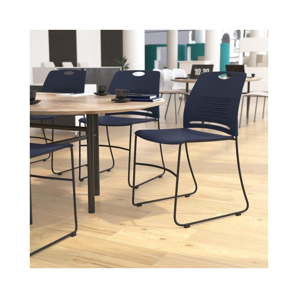 Flash Furniture HERCULES Series Navy Sled Base Stack Chair RUT-NC499A-NAVY-GG