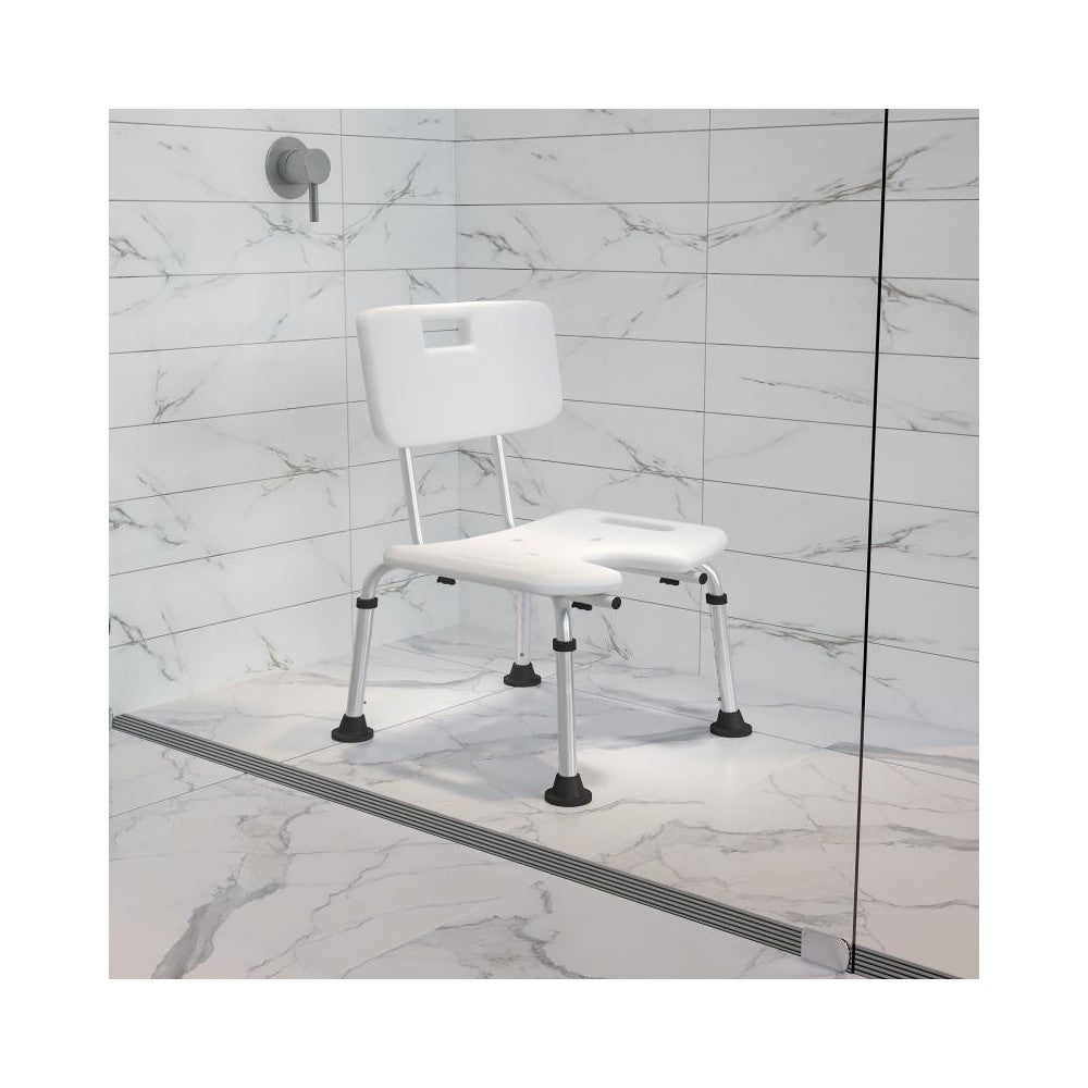 Flash Furniture HERCULES Series White U-Shaped Shower Chair DC-HY3502L-WH-GG