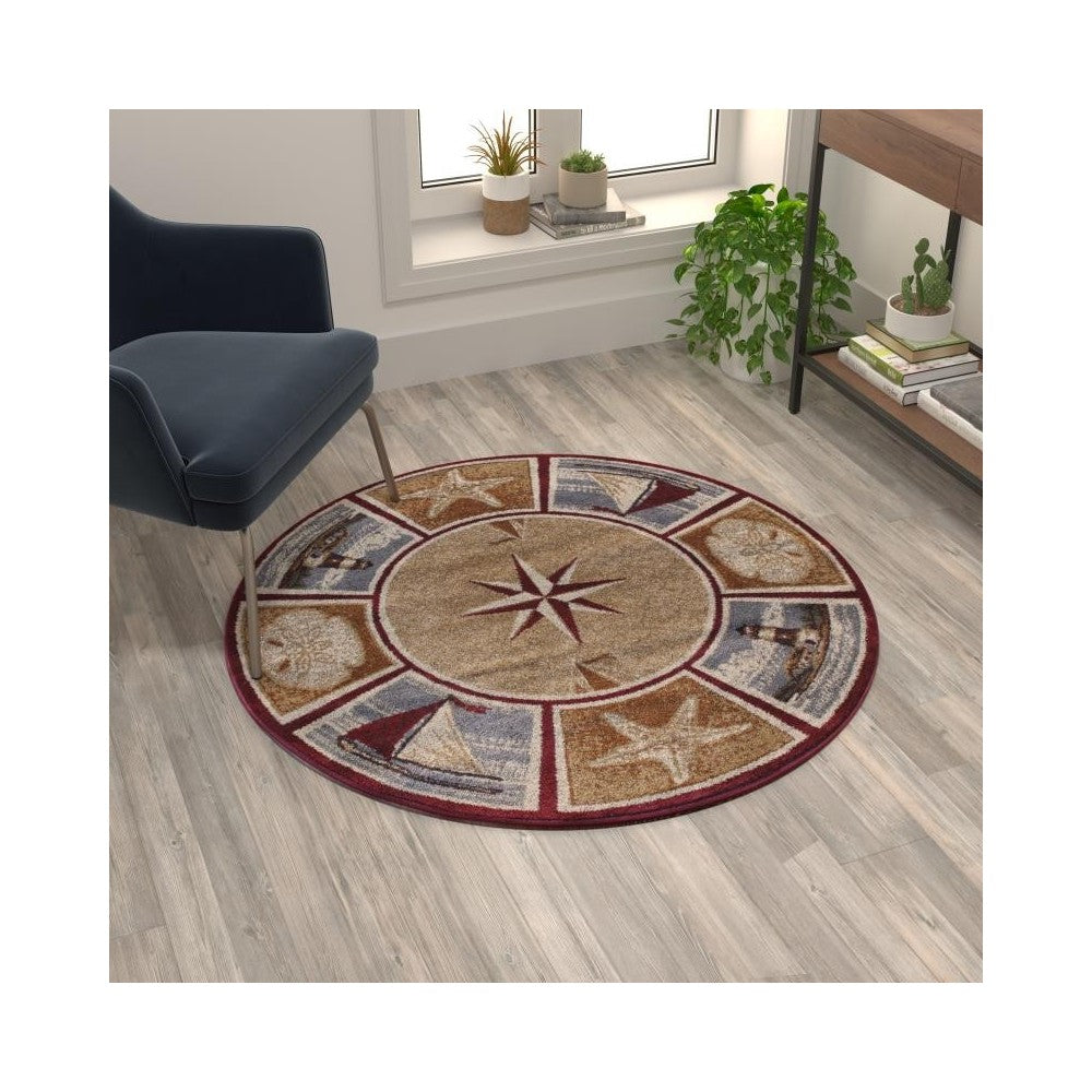 Flash Furniture Inis Collection Beige 4x4 Nautical Area Rug ACD-RGZ8758-44-BG-GG
