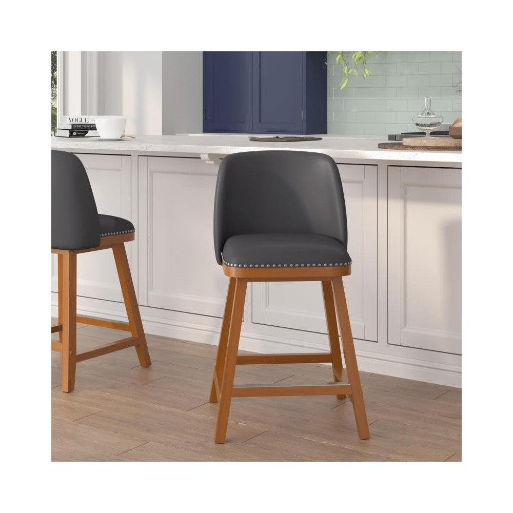 Flash Furniture Julia 2PK 24" Gray Leather Stools CH-192162X000PU-24-GY-GG