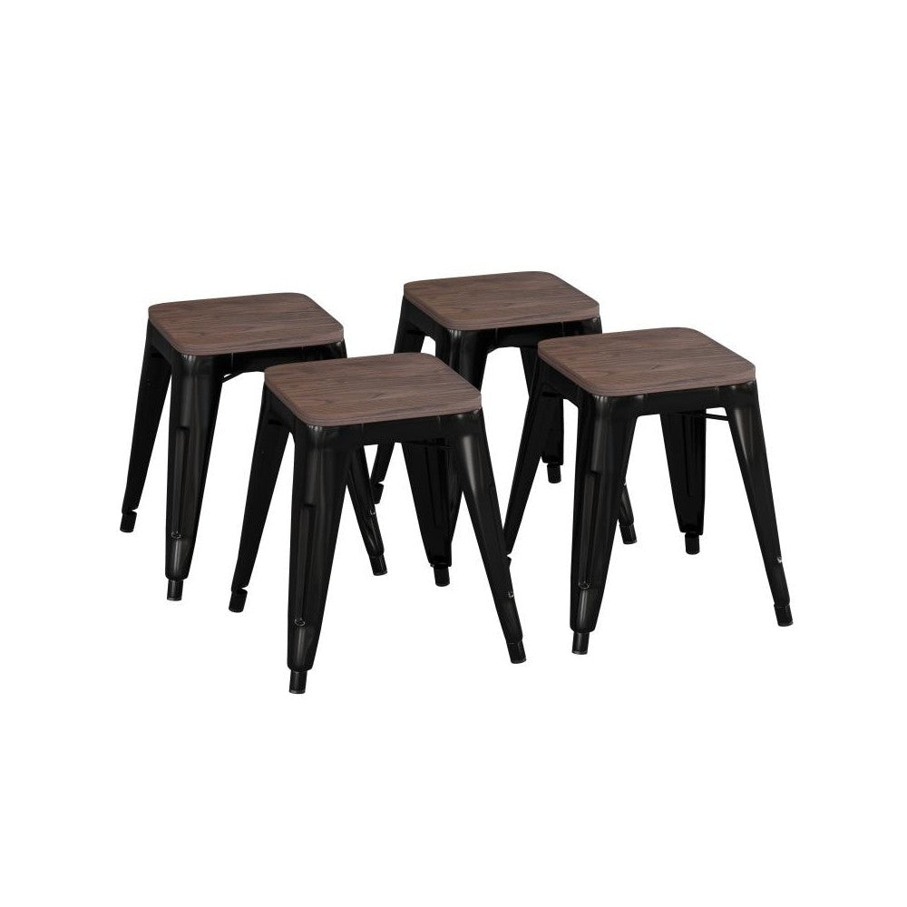 Flash Furniture Kai 4PK Black Stool-Wood Seat ET-BT3503-18-BLK-WD-GG