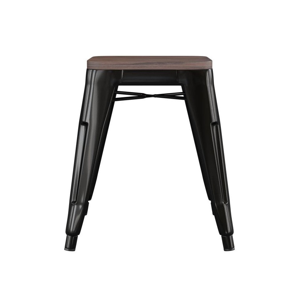 Flash Furniture Kai 4PK Black Stool-Wood Seat ET-BT3503-18-BLK-WD-GG