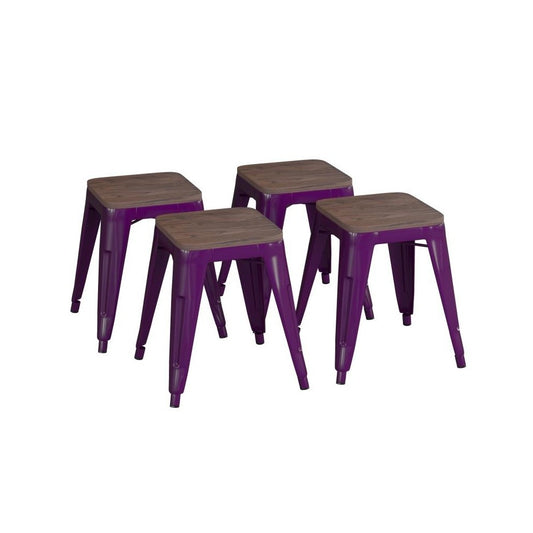 Flash Furniture Kai 4PK Purple Stool-Wood Seat ET-BT3503-18-PR-WD-GG