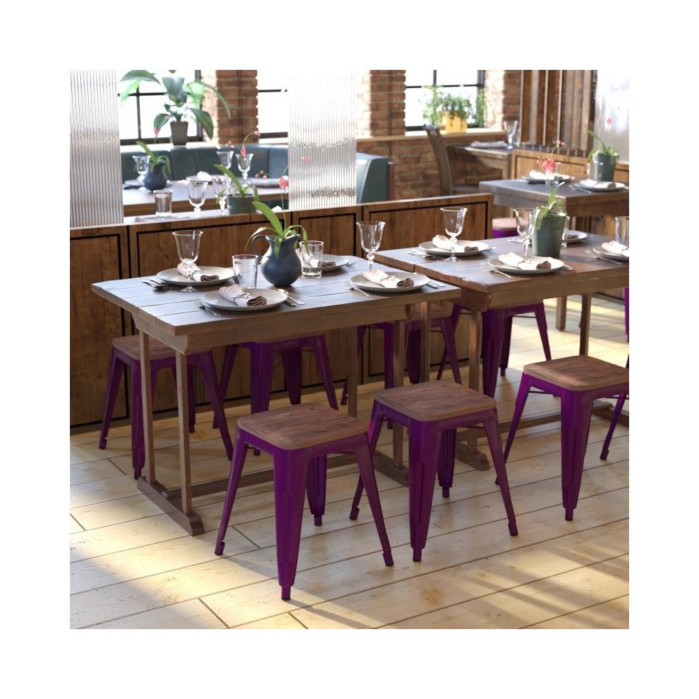 Flash Furniture Kai 4PK Purple Stool-Wood Seat ET-BT3503-18-PR-WD-GG