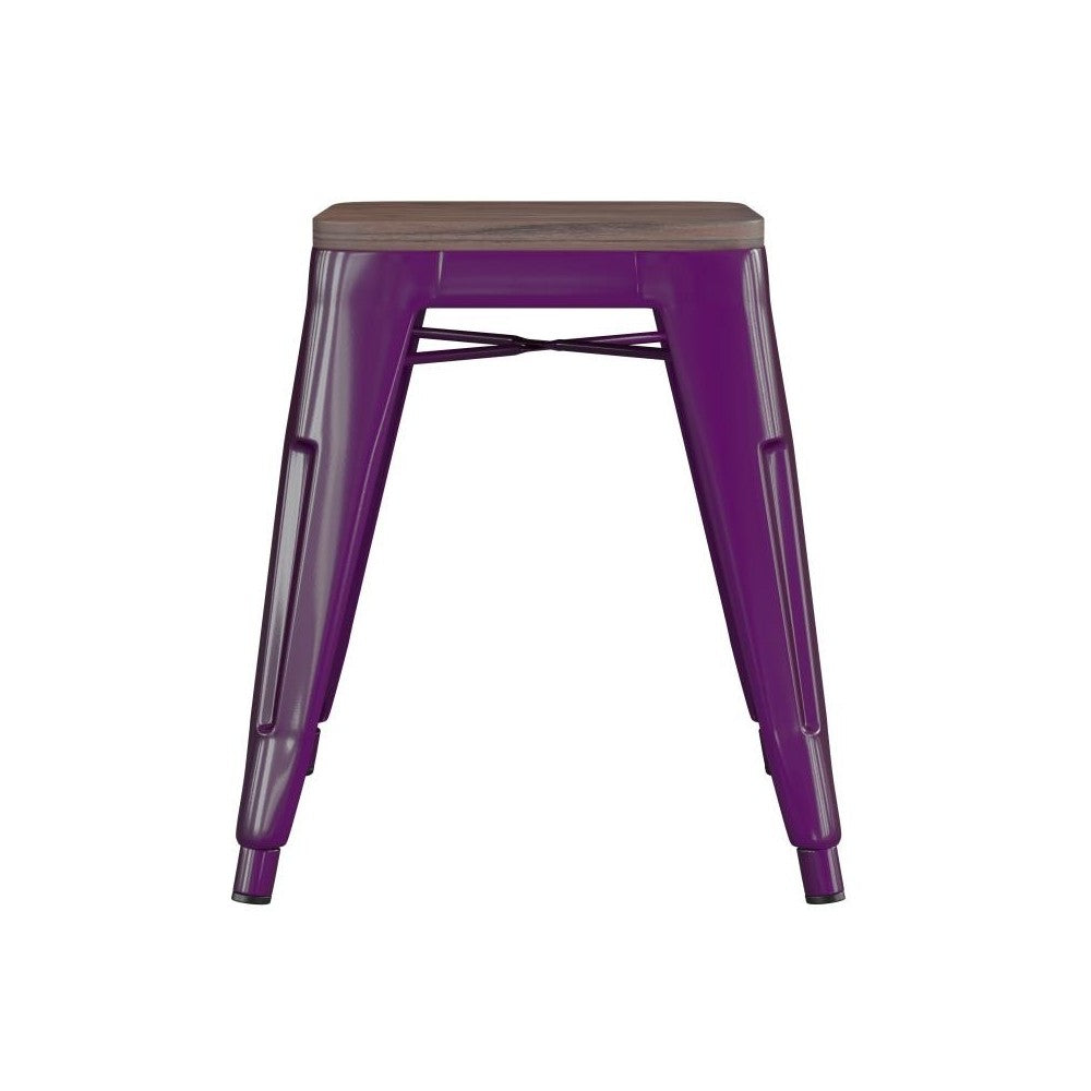 Flash Furniture Kai 4PK Purple Stool-Wood Seat ET-BT3503-18-PR-WD-GG