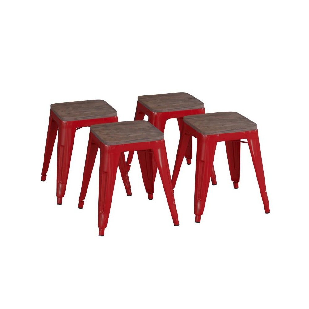 Flash Furniture Kai 4PK Red Stool-Wood Seat ET-BT3503-18-RED-WD-GG