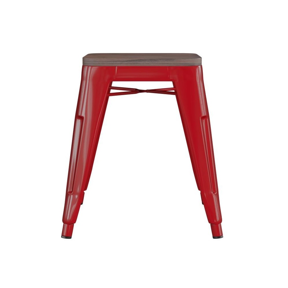 Flash Furniture Kai 4PK Red Stool-Wood Seat ET-BT3503-18-RED-WD-GG