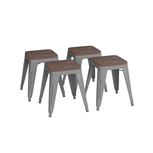 Flash Furniture Kai 4PK Silver Stool-Wood Seat ET-BT3503-18-SIL-WD-GG