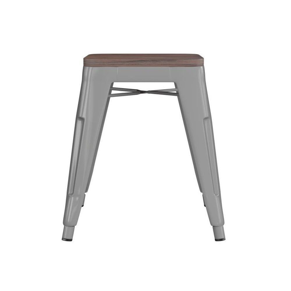 Flash Furniture Kai 4PK Silver Stool-Wood Seat ET-BT3503-18-SIL-WD-GG