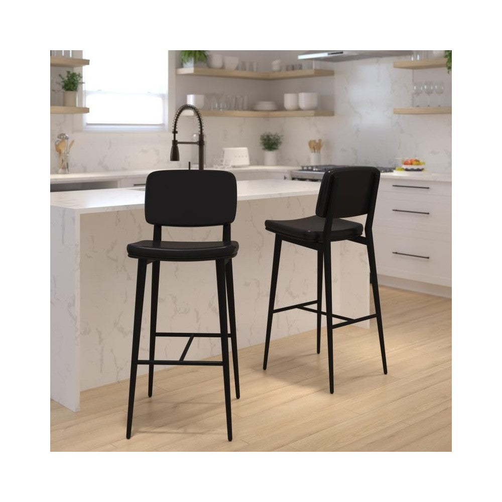 Flash Furniture Kenzie 2PK Black Leather Barstools AY-S01-BK-GG