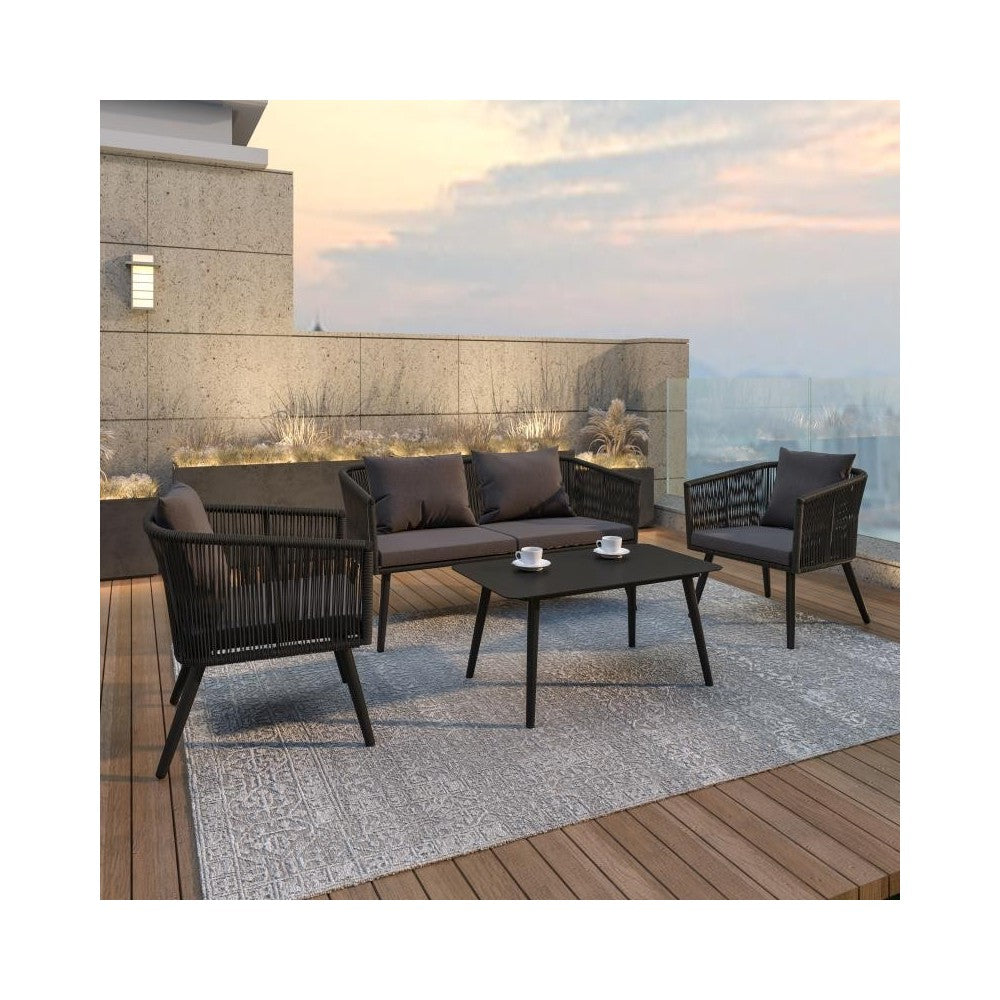 Flash Furniture Kierra Black Loveseat-2 Chair-Table SDA-AD723002-4-BK-GG