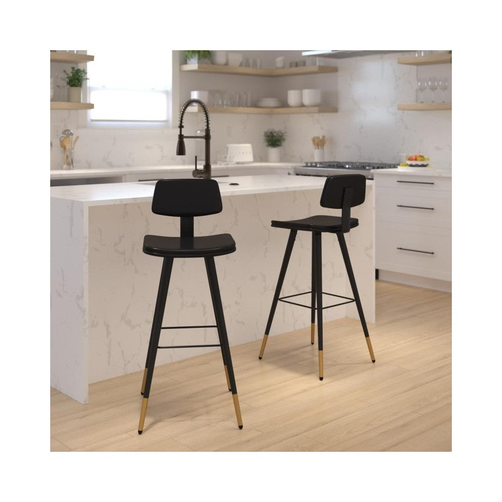 Flash Furniture Kora 2PK Black Leather Barstools AY-S02-BK-GG