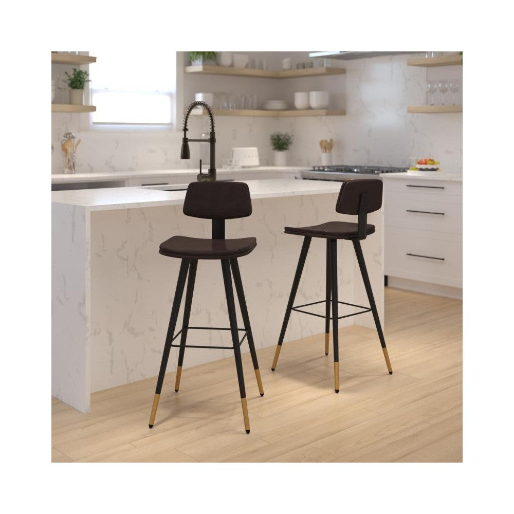 Flash Furniture Kora 2PK Brown Leather Barstools AY-S02-BR-GG