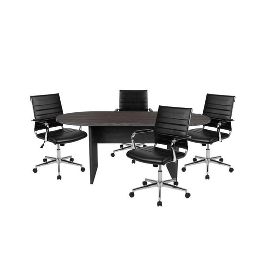 Flash Furniture Lake Gray Oval Conference Set BLN-6GCGRY595M-BK-GG