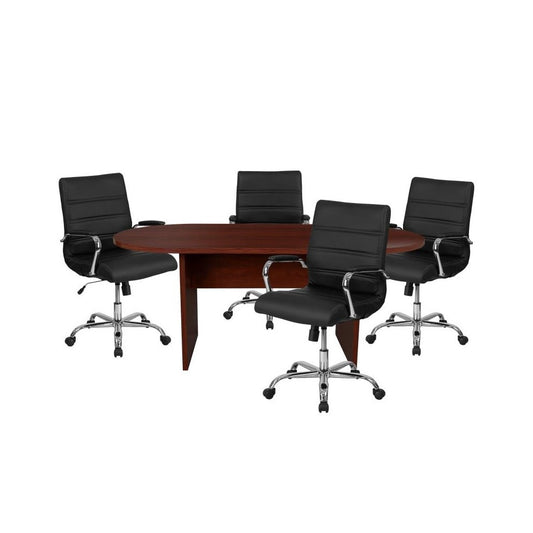 Flash Furniture Lake Mahogany Oval Conference Set BLN-6GCMHG2286-BK-GG