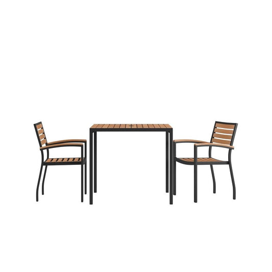 Flash Furniture Lark Faux Teak Patio Table-2 Chair XU-DG-810060062-GG