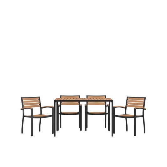 Flash Furniture Lark Faux Teak Patio Table-4 Chair XU-DG-304860064-GG