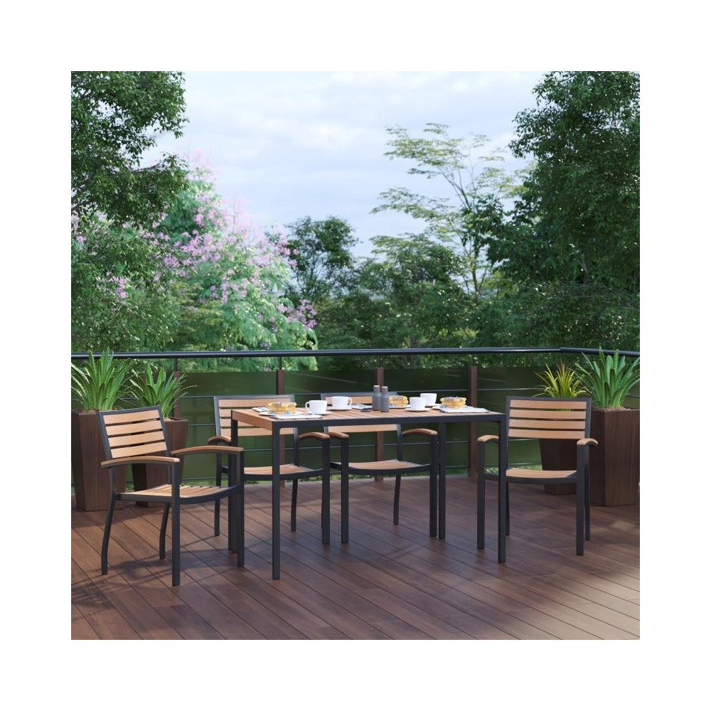 Flash Furniture Lark Faux Teak Patio Table-4 Chair XU-DG-304860064-GG