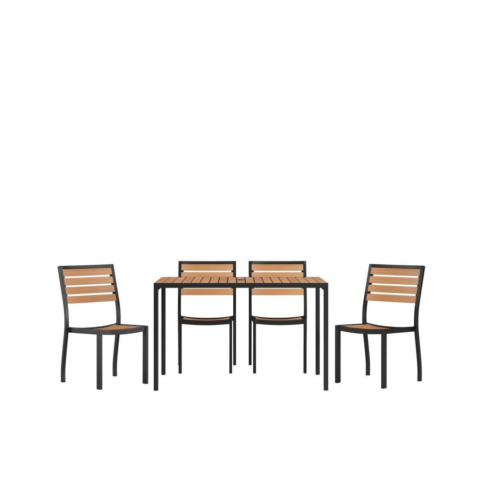 Flash Furniture Lark Faux Teak Patio Table-4 Chair XU-DG-304860364-GG
