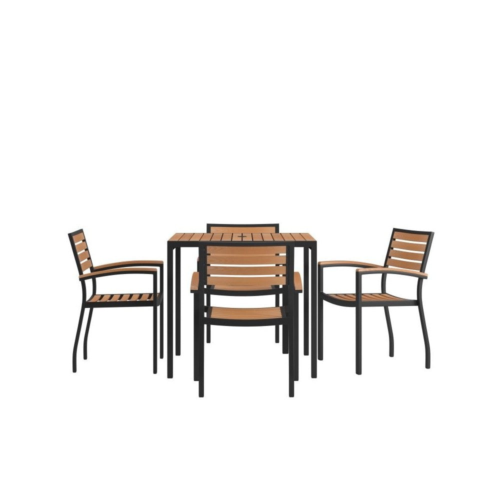 Flash Furniture Lark Faux Teak Patio Table-4 Chair XU-DG-810060064-GG
