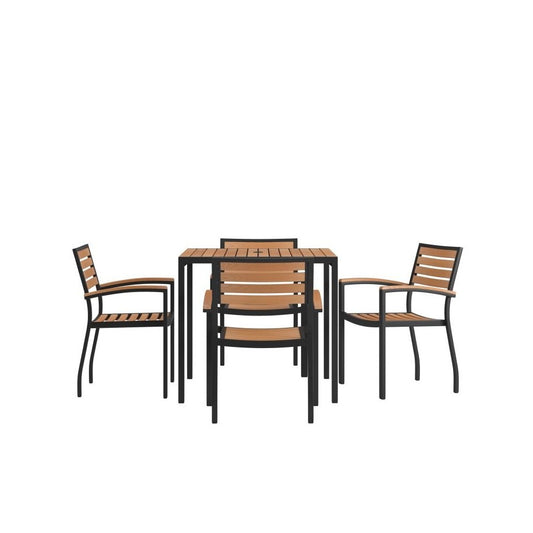 Flash Furniture Lark Faux Teak Patio Table-4 Chair XU-DG-810060064-GG