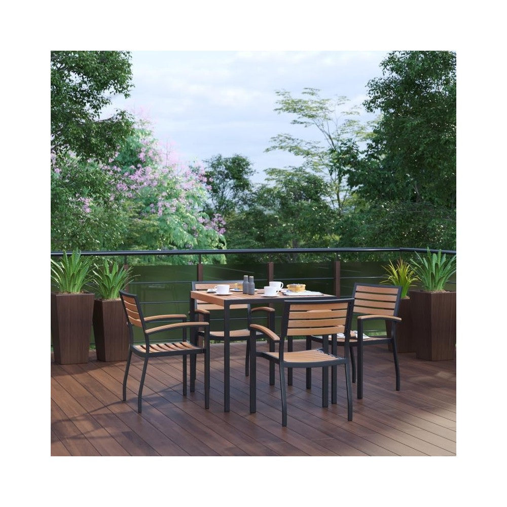 Flash Furniture Lark Faux Teak Patio Table-4 Chair XU-DG-810060064-GG