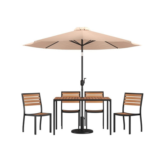 Flash Furniture Lark Faux Teak Patio Table & Chair XU-DG-304860364-UB19BTN-GG