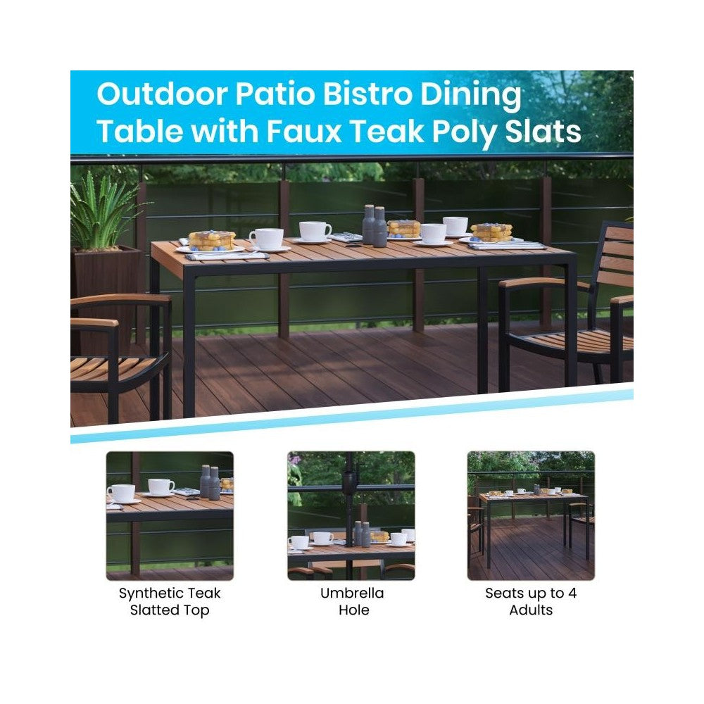 Flash Furniture Lark Faux Teak Patio Table-Umbrella XU-DG-UH3048-UB19BRD-GG