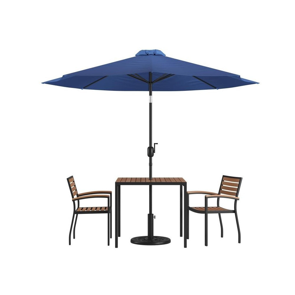 Flash Furniture Lark Table-2 Chair-Umbrella & Base XU-DG-810060062-UB19BNV-GG