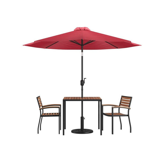 Flash Furniture Lark Table-2 Chair-Umbrella & Base XU-DG-810060062-UB19BRD-GG