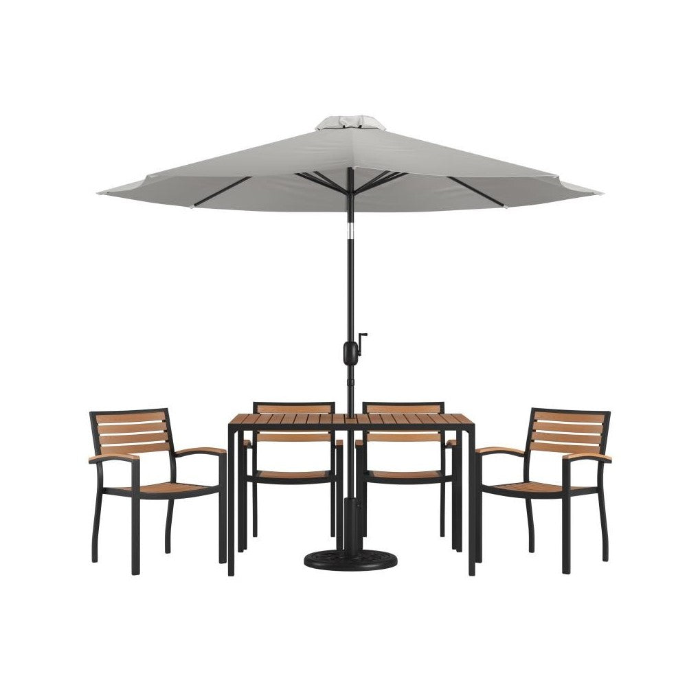Flash Furniture Lark Table-4 Chair-Umbrella & Base XU-DG-304860064-UB19BGY-GG