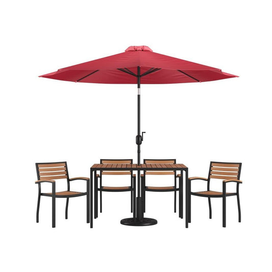 Flash Furniture Lark Table-4 Chair-Umbrella & Base XU-DG-304860064-UB19BRD-GG
