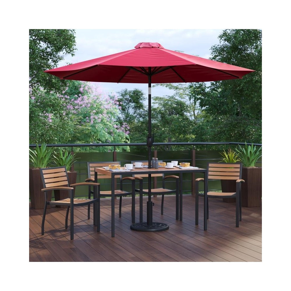 Flash Furniture Lark Table-4 Chair-Umbrella & Base XU-DG-304860064-UB19BRD-GG