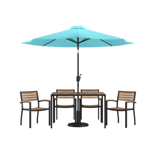 Flash Furniture Lark Table-4 Chair-Umbrella & Base XU-DG-304860064-UB19BTL-GG
