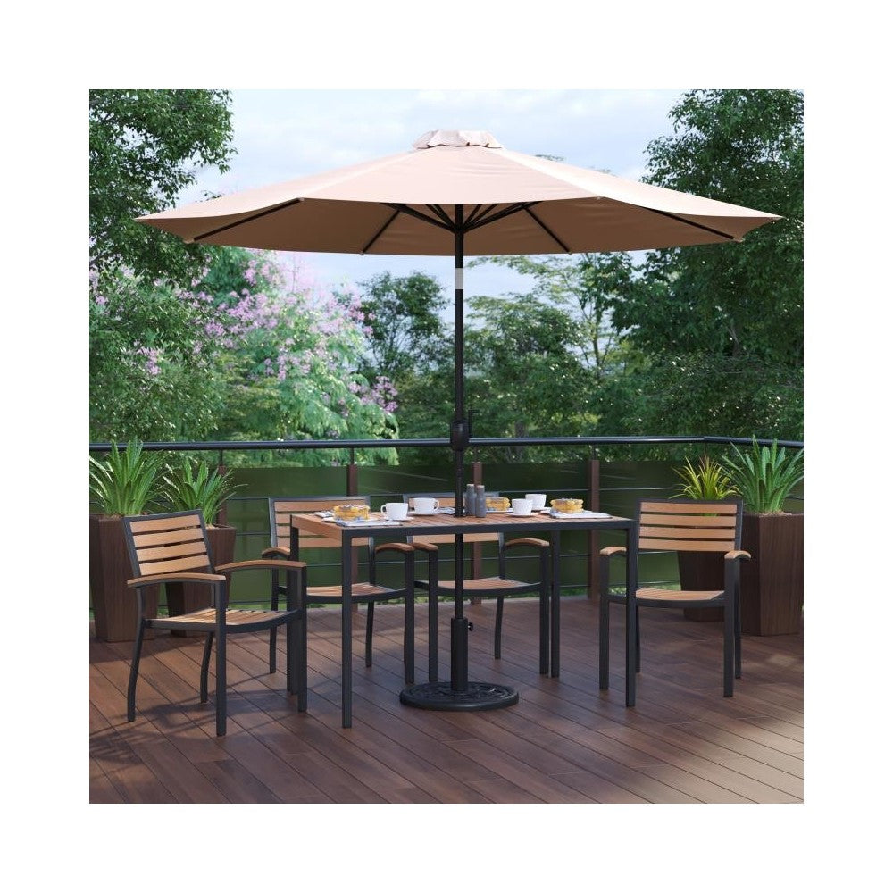 Flash Furniture Lark Table-4 Chair-Umbrella & Base XU-DG-304860064-UB19BTN-GG