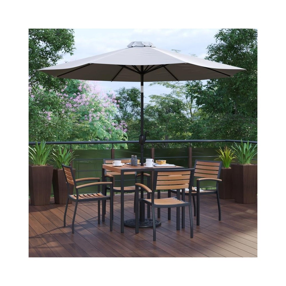 Flash Furniture Lark Table-4 Chair-Umbrella & Base XU-DG-810060064-UB19BGY-GG