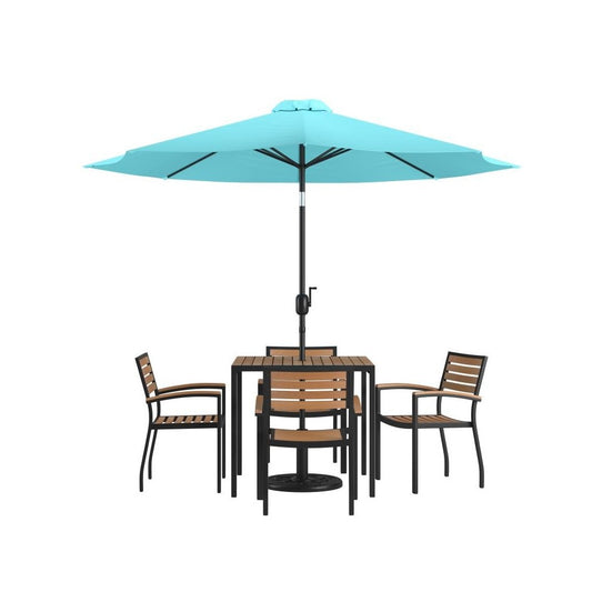 Flash Furniture Lark Table-4 Chair-Umbrella & Base XU-DG-810060064-UB19BTL-GG