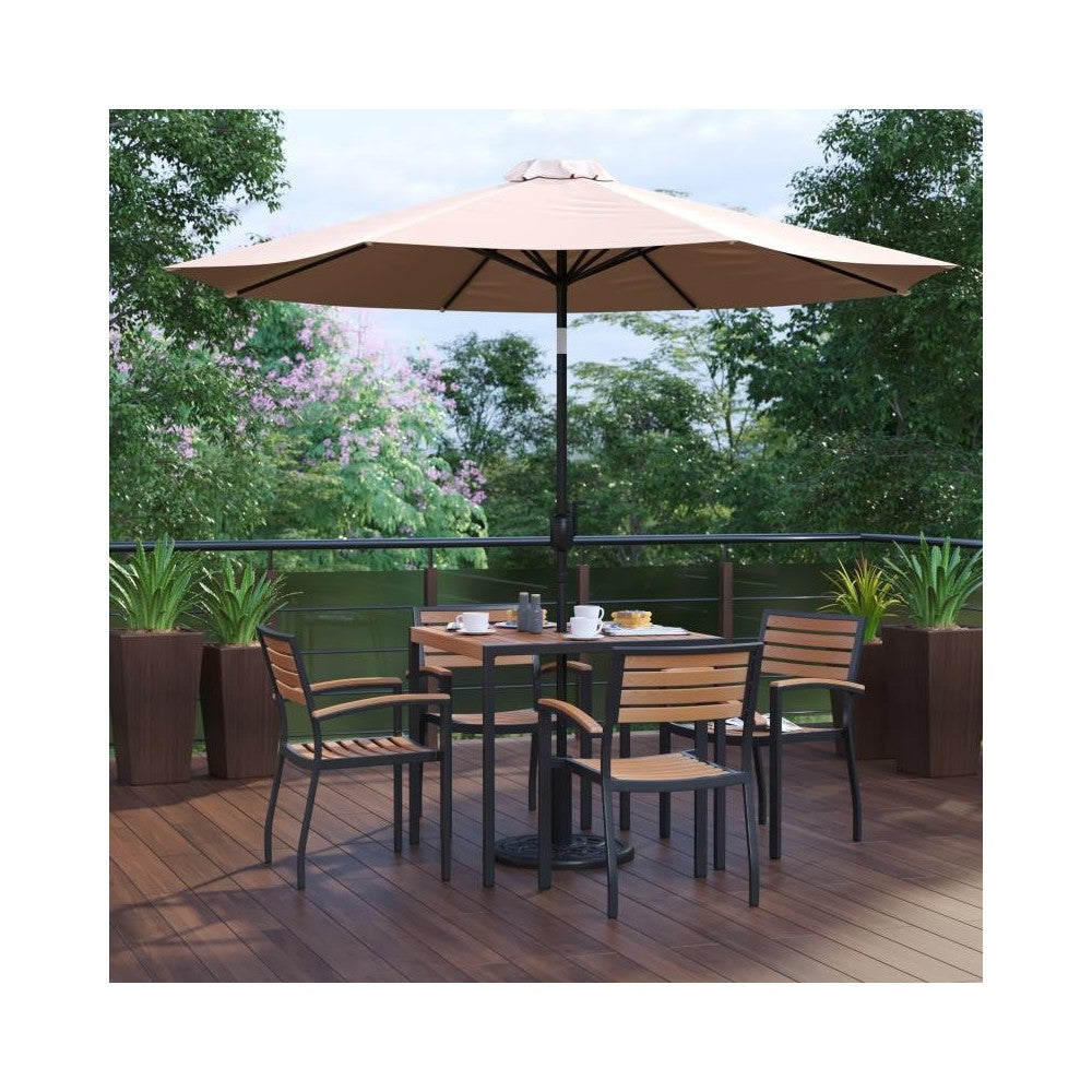 Flash Furniture Lark Table-4 Chair-Umbrella & Base XU-DG-810060064-UB19BTN-GG