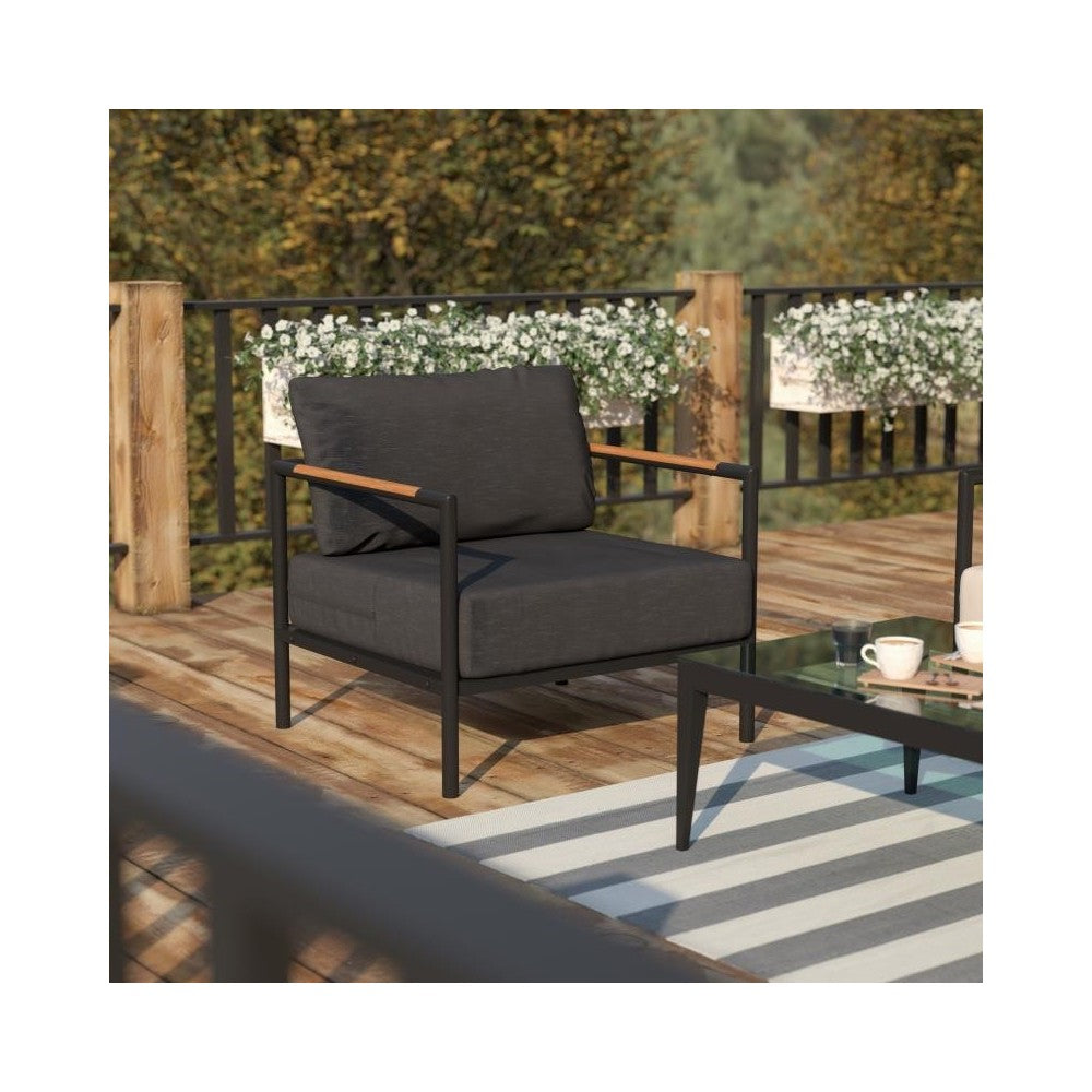Flash Furniture Lea Black Patio Chair and Cushions GM-201027-1S-CH-GG