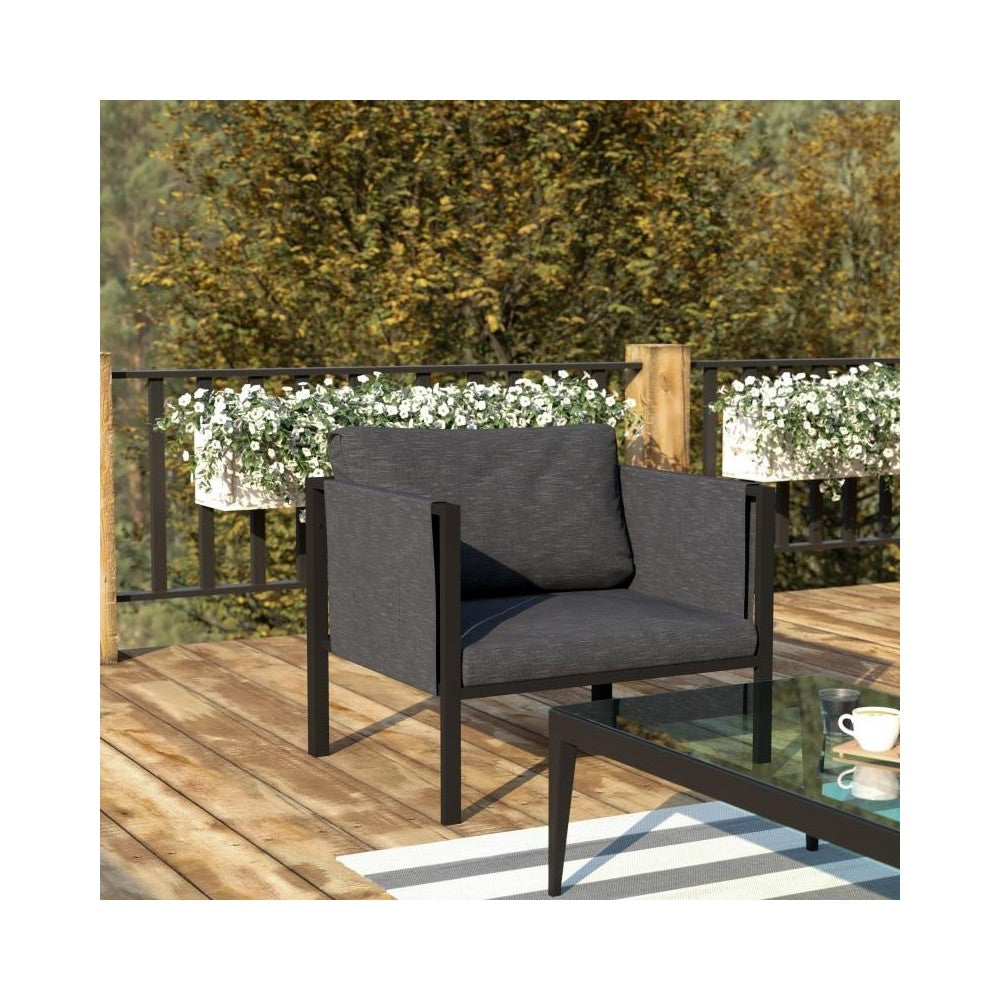 Flash Furniture Lea Black Patio Chair and Cushions GM-201108-1S-CH-GG
