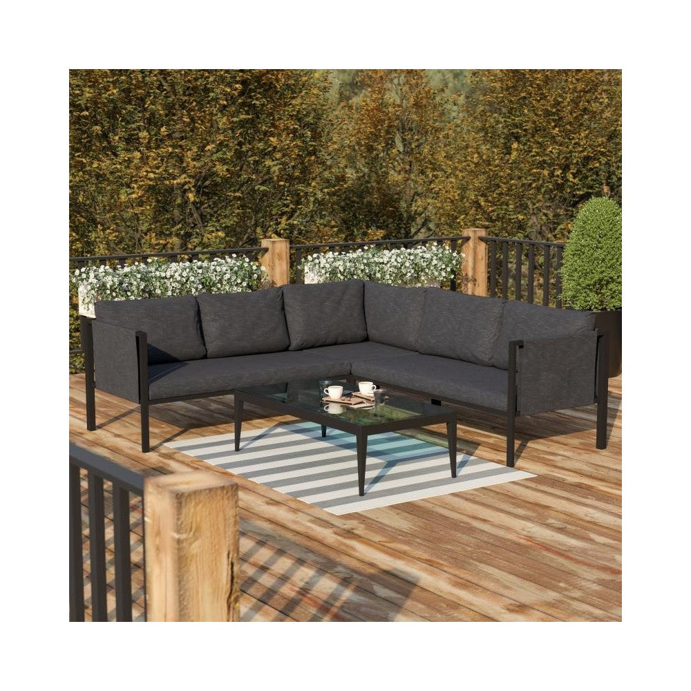 Flash Furniture Lea Black Sectional with Cushions GM-201108-SEC-CH-GG