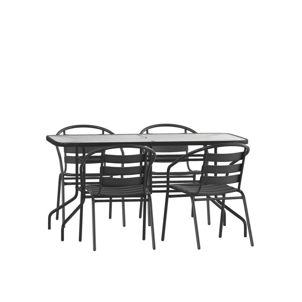 Flash Furniture Lila 31.5x55 Black Patio Table Set TLH-089REC-017CBK4-GG