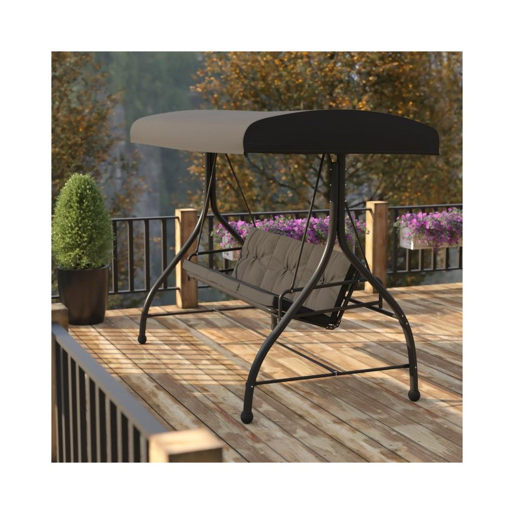 Flash Furniture Lila Black 3-Seater Patio Swing/Bed TLH-007-BK-GG