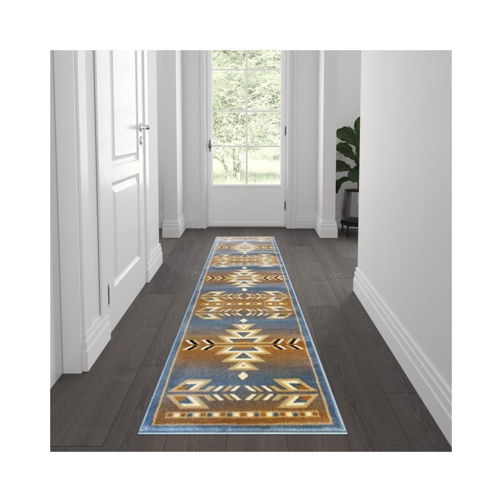 Flash Furniture Lodi Collection Blue 2x7 Southwest Area Rug OKR-RG1113-27-BL-GG